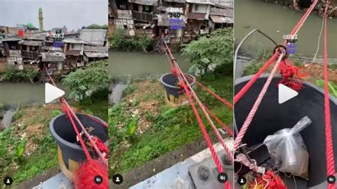 Viral Warung Kopi Kirim Pesanan Pakai Ember Dan Tali Seberangi Sungai