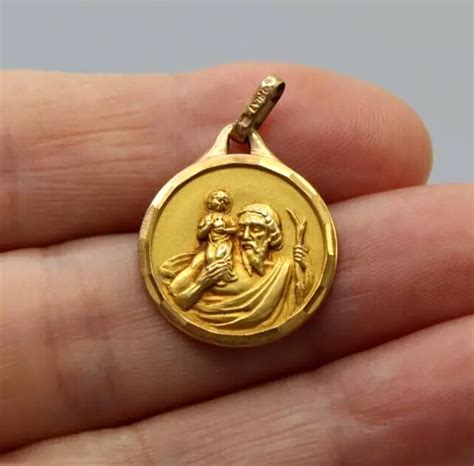 Ancienne M Daille Religieuse Saint Christophe En Plaqu Or Jaune Oria