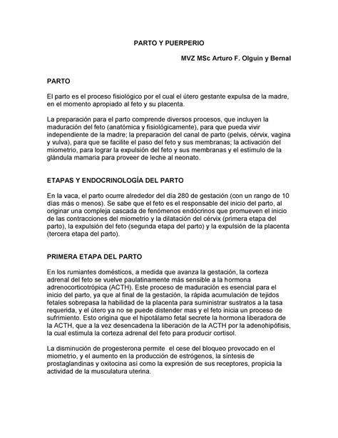 Fisiología del parto Autores en el documento PARTO Y PUERPERIO MVZ