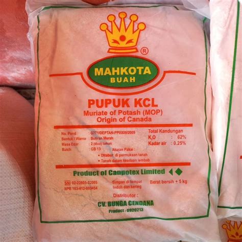 Jual Pupuk KCL MAHKOTA BUAH 5 KG K2O 62 Pupuk Untuk Pembuahan