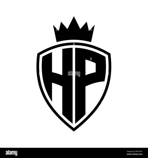 Hp Letter Bold Monogram With Shield And Crown Outline Shape With Black