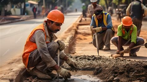 Workers repairing potholes to improve road safety in a residential ...