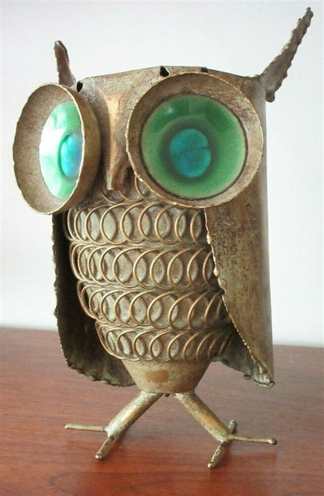 Vintage Mid Century Curtis Jere Owl Bird Metal Sculpture Signed