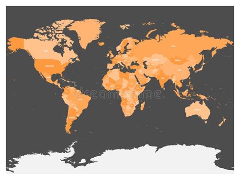 Mapa Político Del Mundo Con La Antártida Países En Cuatro Sombras De Naranja Sin Fronteras En