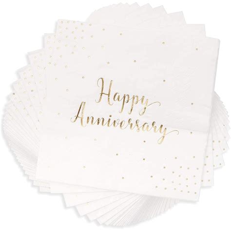 Pack Happy Anniversary Napkins Gold Foil Cocktail Napkins For