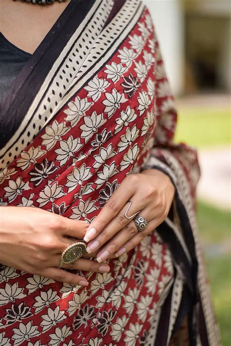 Terra Rouge Hand Block Print Mulmul Cotton Bagru Saree