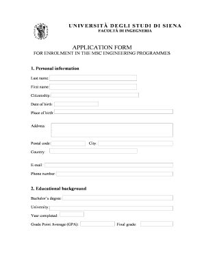 Fillable Online Msc Ing Unisi Application Form For Enrolment In The Msc