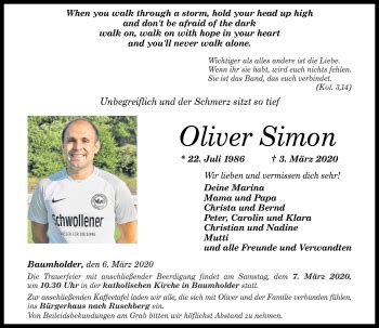 Traueranzeigen Von Oliver Simon Rz Trauer De