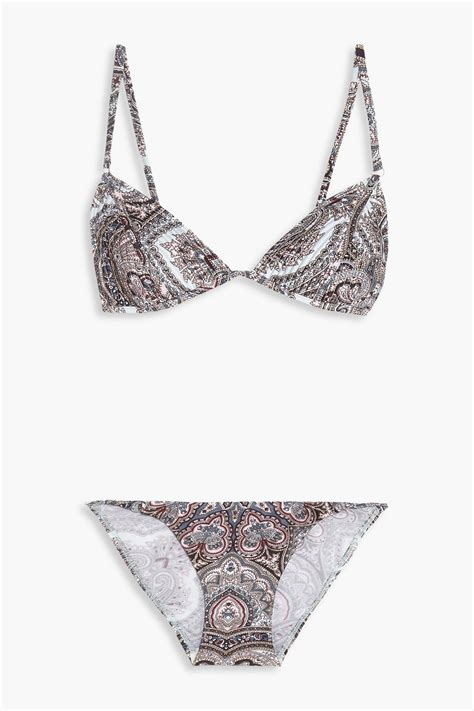 Zimmermann Epoque Quilted Printed Triangle Bikini In Gray Modesens