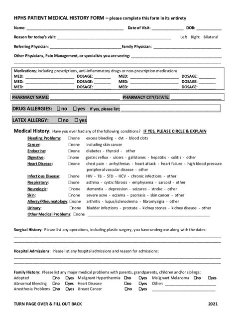 Fillable Online Fillable Online Hphs Patient Medical History Form Fax