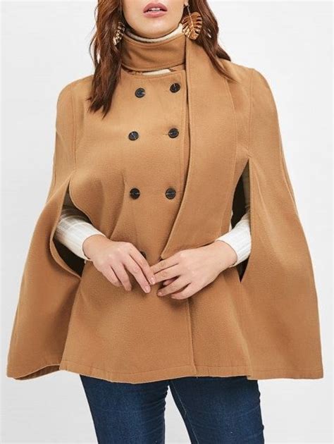 Plus Size Double Breasted Woolen Cape Coat Garotas Casaco