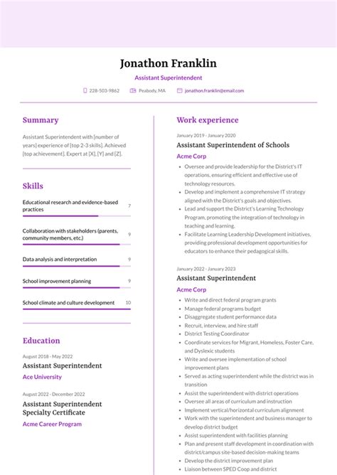 Assistant Superintendent Resume Examples And Templates