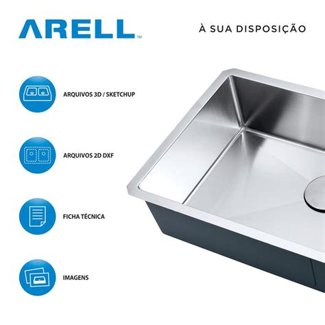 Cuba De Cozinha A O Inox Mm Escovado C X X Cm Arell