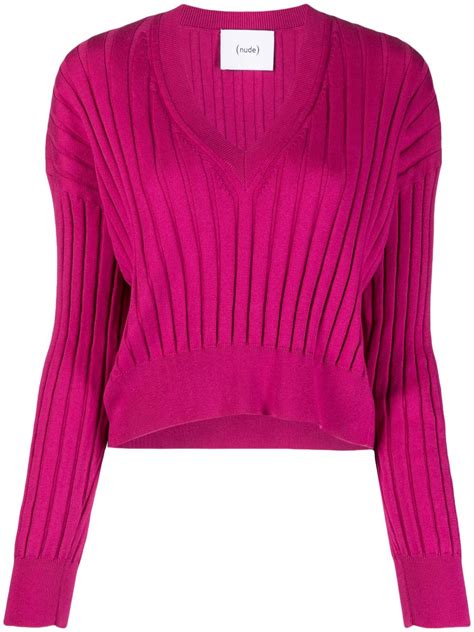 Nude V Neck Ribbed Knit Top Pink Farfetch