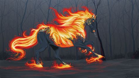 Bilder Pferde Lauf Fantasy Feuer Magische Tiere X