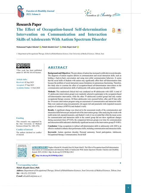 PDF The Effect Of Occupation Based Self Determination Intervention On