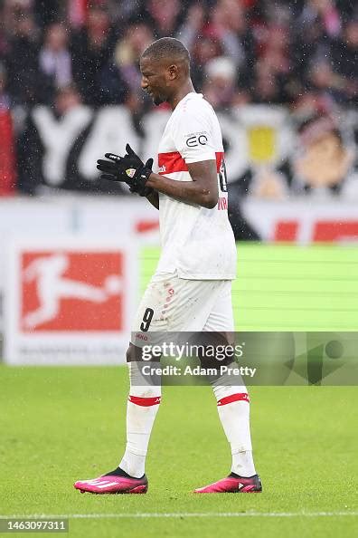 Sehrou Guirassy of VfB Stuttgart leaves the field after suffering an ...