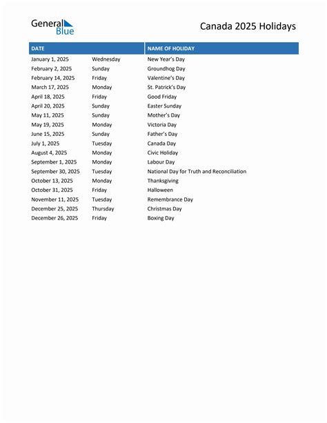 2025 Canada List of Holidays in PDF, Word, and Excel