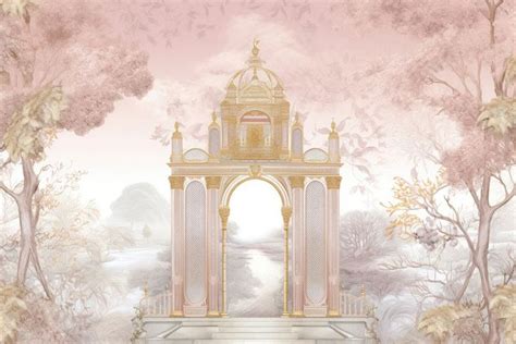 Solid Toile Wallpaper With Door Gate Outdoors Gold Spirituality