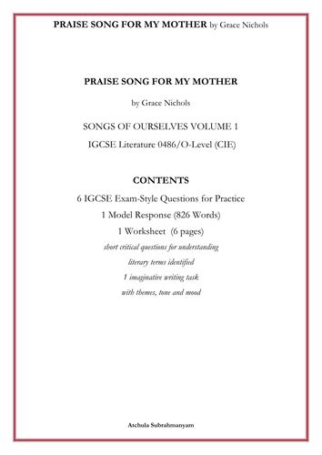 Praise Song For My Mother By Grace Nichols6 Igcse Exam Style Questions