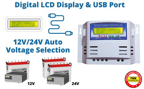 Utl Solar Charge Controller Pwm 12v 24v 20amp With Usb Charging Socket Garden