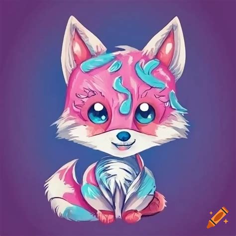 Kawaii Fox Tattoo Design In Pink Blue And White On Craiyon