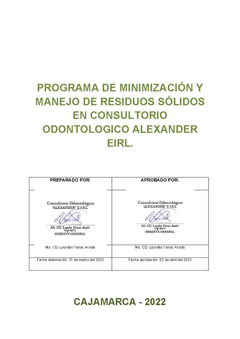 2 Programa De Minimización Y Manejo De Residuos Sólidos Programa De