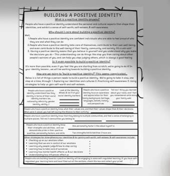 Building a Positive Identity Worksheet by Ms Myers Designs | TpT