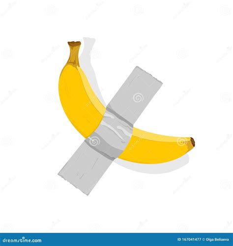 Vector Illustration of Yellow Ripe Banana Duck Taped on White Wall. Stock Vector - Illustration ...