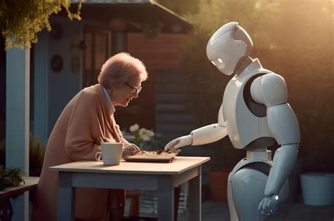 Premium Ai Image A Futuristic Robot Assistant Helping An Elderly