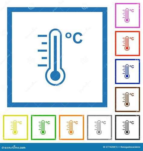 Celsius Thermometer Warm Temperature Flat Framed Icons Stock Vector