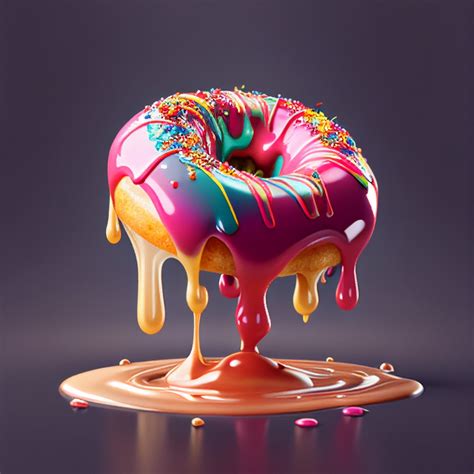 Donut With Jelly Dripping Food Art Digital Prints Pink Blue