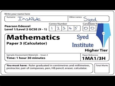 GCSE 9 1 Maths Exam Paper 3 Higher Calculator 1MA1 3H Specimen Edexcel