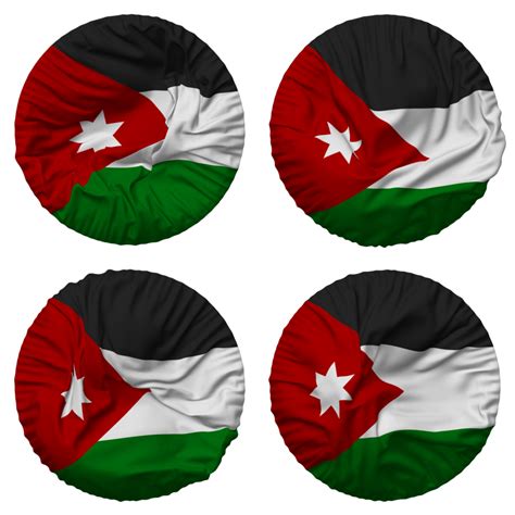 Jordan Flag In Round Shape Isolated With Four Different Waving Style Bump Texture 3d Rendering