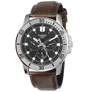 Time Cruze Casio Mtp Vd Analog Brown Leather Black Dial Men Watch