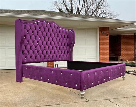 Glam Velvet Bed Frame Tufted Curvy Luxe Tall Upholstered Etsy