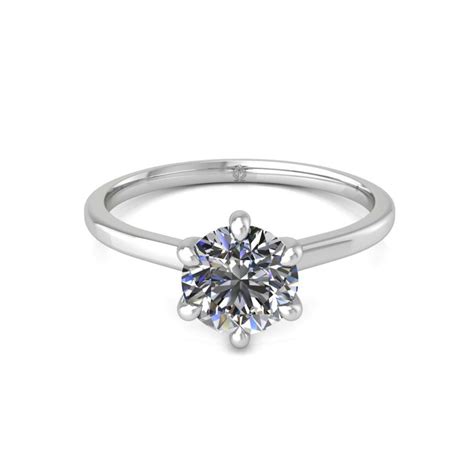 18k White Gold 6 Prongs Solitaire Round Cut Diamond Engagement Ring