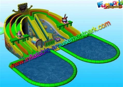 Outdoor Spongebob Inflatable Slide Colorful With Water Pool Games