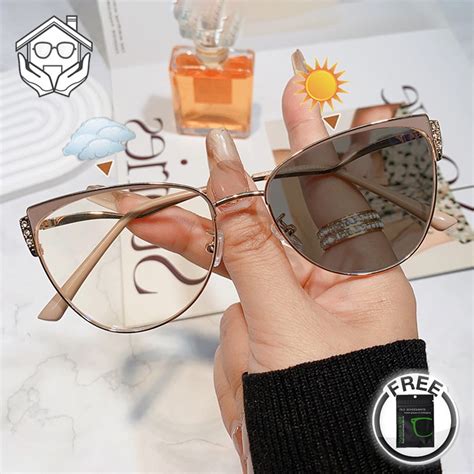 Cat Eye Glasses For Women Men Photochromic Anti Radiation Glasses Metal Replaceable Lens