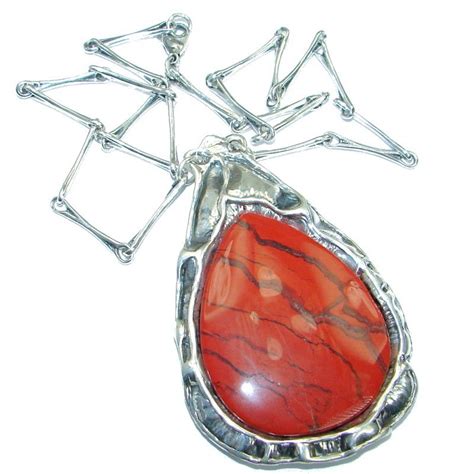 Large Master Piece Genuine Red Jasper Sterling Silver Brilliantly