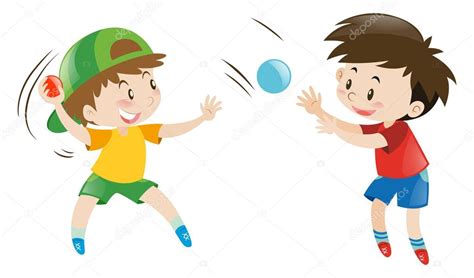 Dos Muchachos Tirar Y Coger Pelotas Vector De Stock Brgfx