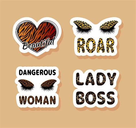 Beauty Sticker Set Cute Vector Notebook Label Clip Art Wild Dangerous