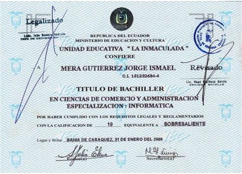 Imprimir T Tulo De Bachiller De Ecuador Bachiller En Ciencias T Tulo