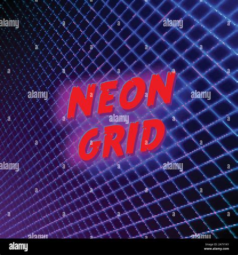 Bright Neon Grid Lines Glowing Background With 80s Style Stock Vector