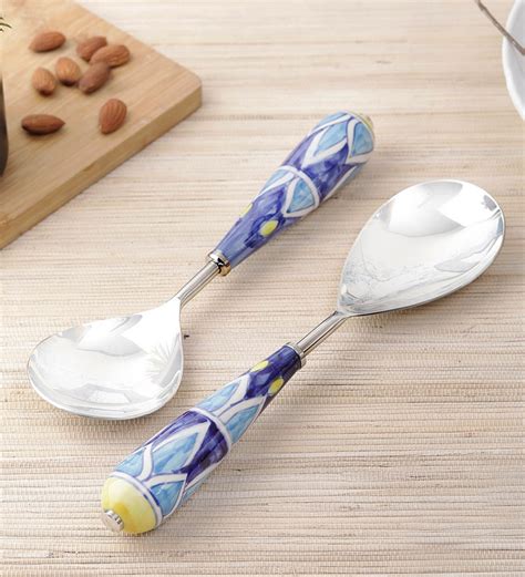 Buy Ceramic Mughal Serving Spoons Set Of 2 By Vareesha At 100 Off By Vareesha Pepperfry