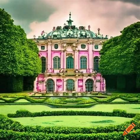 Baroque Garden With White And Pink Palace Buildings On Craiyon