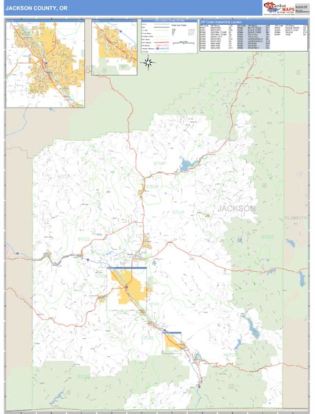 Jackson County Oregon Zip Code Wall Map