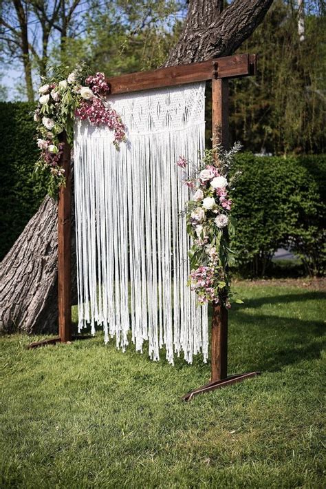 Hochzeit Makramee Kulisse Mit Stuhlr Cken Wandknoten Wandknoten