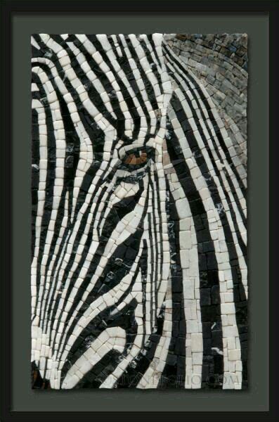 A Black And White Zebras Face Is Shown In This Mosaic Tile Art Piece