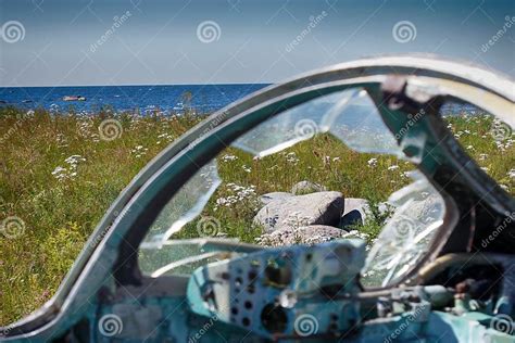 Cockpit Of Wrecked Military Aircraft Blisters Are Broken Stock Image Image Of Clear Crash